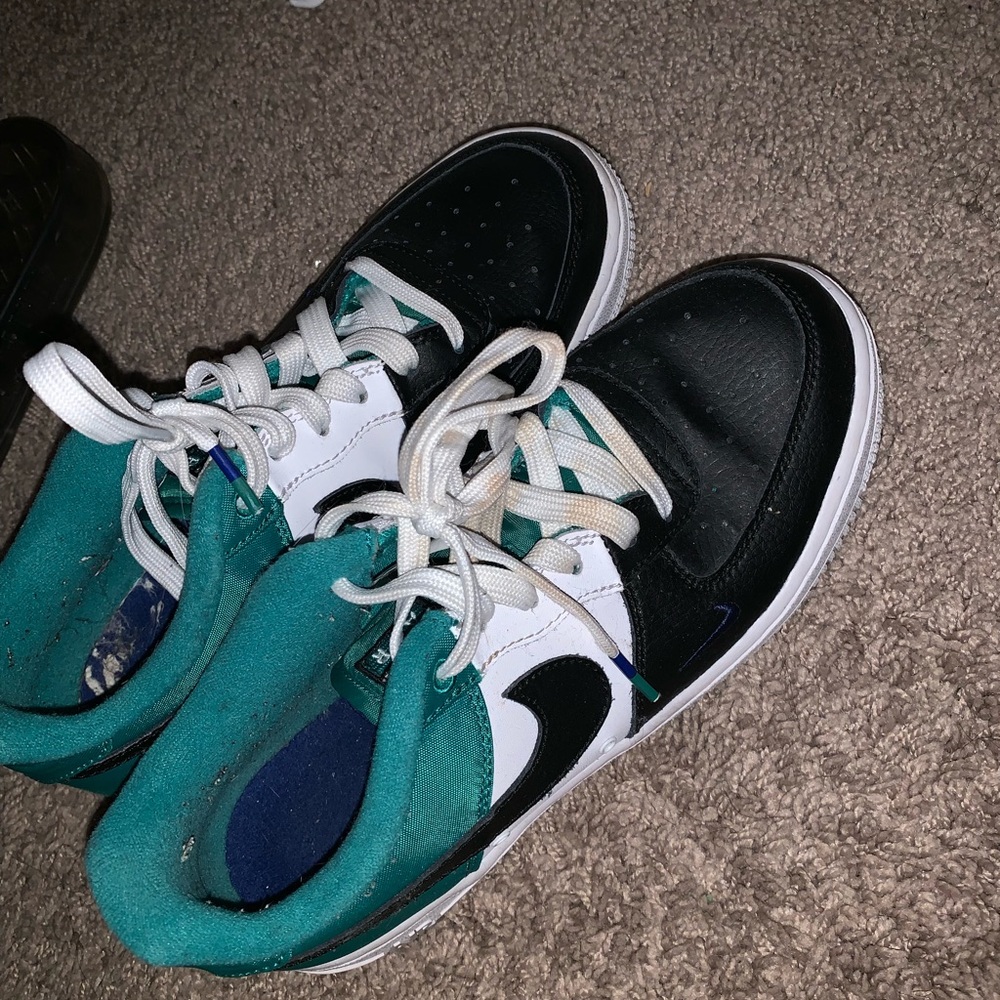 Black White and Green Nike Air Forces